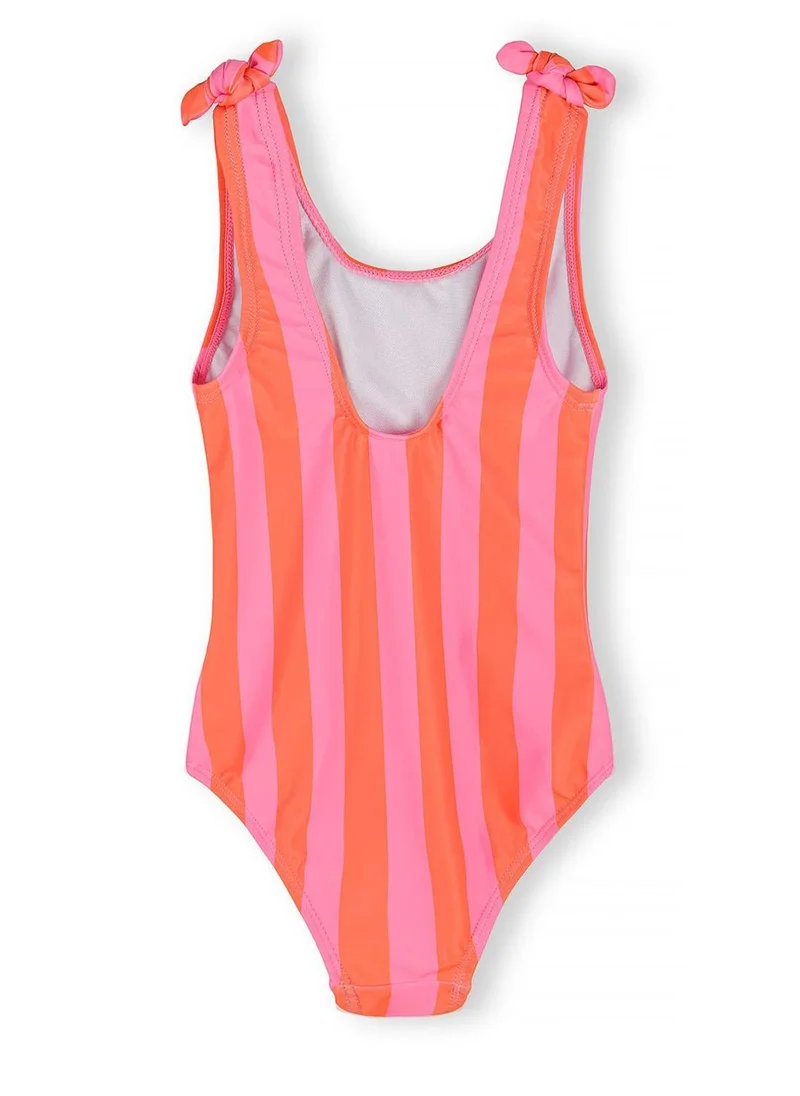مينوتي Girls striped swimsuit pink coral adjustable straps